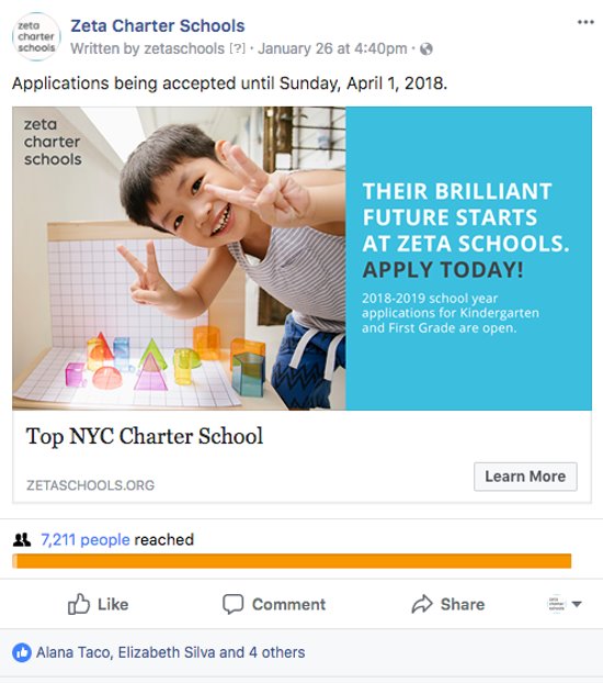 Facebook Ad for Zeta Charter Schools