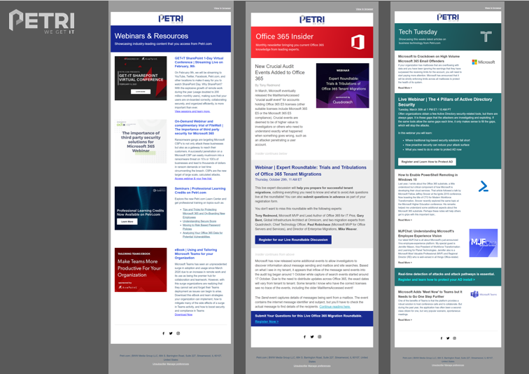 Petri.com Newsletters, Tech Tuesday, Office 365 Insider, Webinars & Resources
